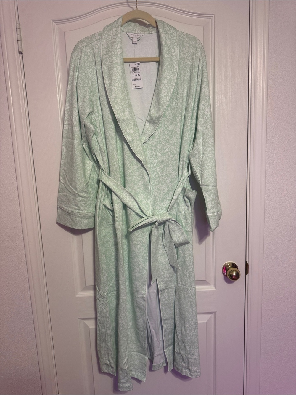 Charter Club Mint Green Floral Shawl-Collar Bath Robe with Belt